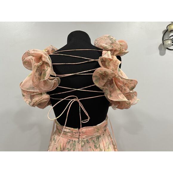 Mac Duggal 67803 Pink Ruffle Tiered Floral Cut-Out Chiffon Gown Dress Sz 4 NWOT - Picture 5 of 6